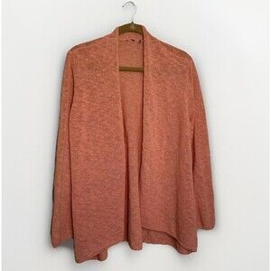 Eileen Fisher Cardigan Large Coral Linen Blend Open Lagenlook Artsy Coastal